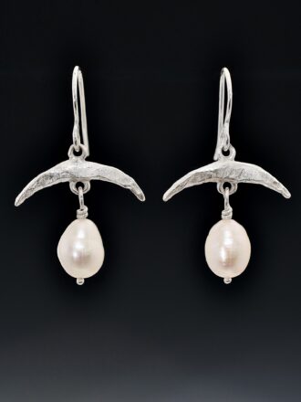 Mermaid Moon Silver Pearl Earrings