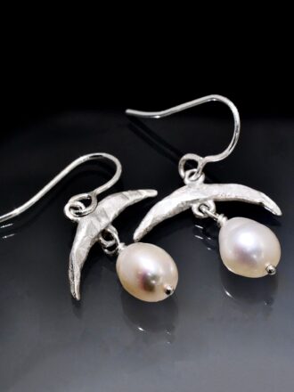 Mermaid Moon Silver Pearl Earrings