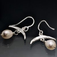 Mermaid Moon Silver Pearl Earrings