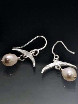 Mermaid Moon Silver Pearl Earrings