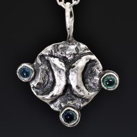 Blue Tourmaline Double Crescent Moon Silver Coin Necklace