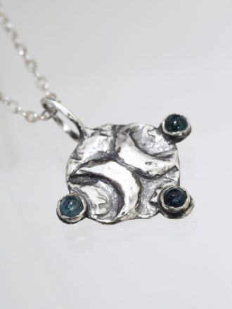 Blue Tourmaline Double Crescent Moon Silver Coin Necklace