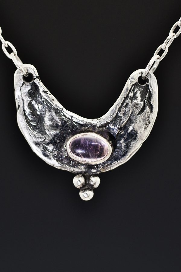 Ancient Silver Crescent Amethyst Necklace