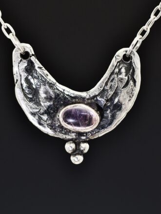 Ancient Silver Crescent Amethyst Necklace