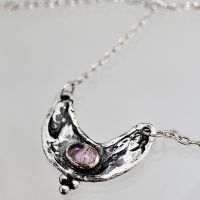 Ancient Silver Crescent Amethyst Necklace
