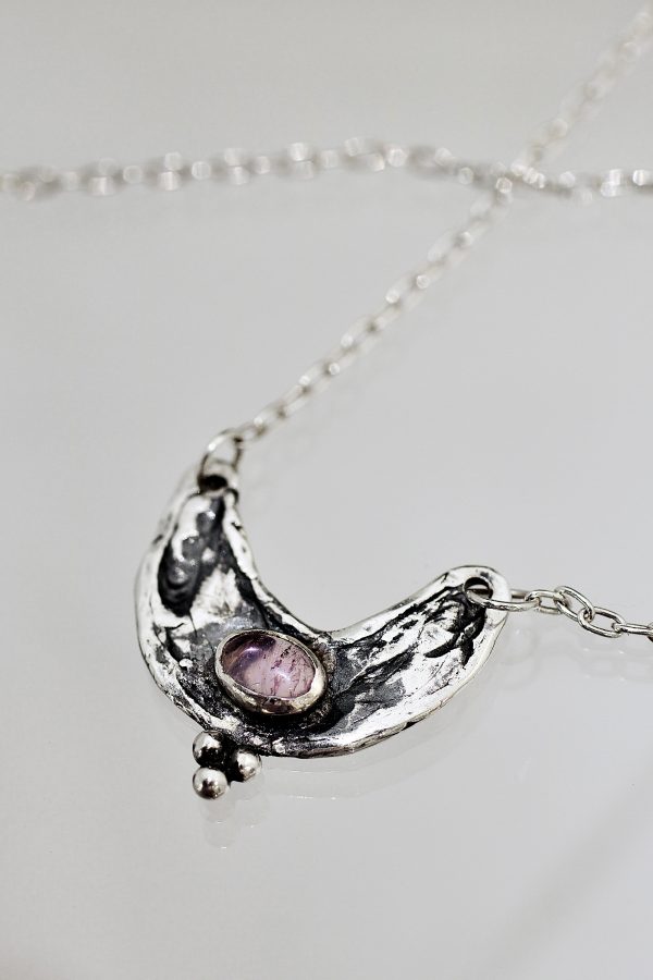 Ancient Silver Crescent Amethyst Necklace