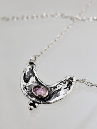 Ancient Silver Crescent Amethyst Necklace