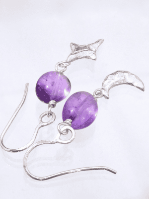 Star and Moon Amethyst Silver Earrings