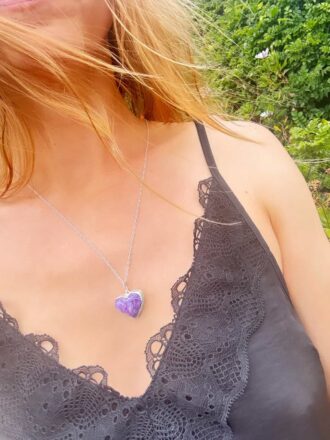 Charoite Heart Silver Necklace