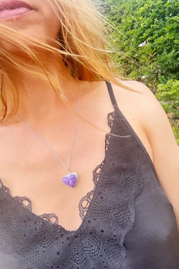 Charoite Heart Silver Necklace