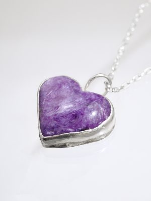 Charoite Heart Silver Necklace