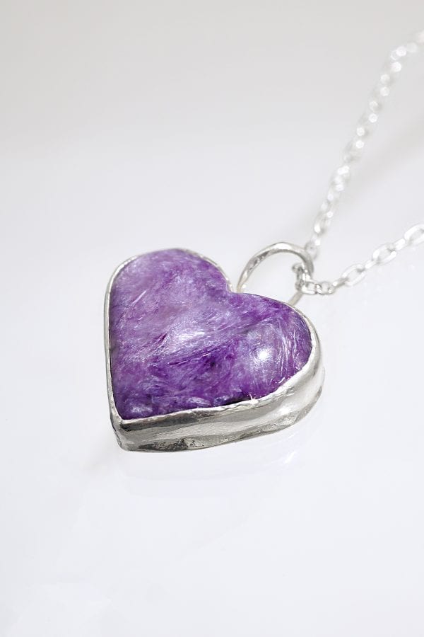 Charoite Heart Silver Necklace