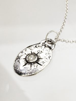 Rose Cut Diamond Plaque Silver Necklace