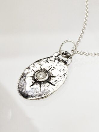 Rose Cut Diamond Shield Silver Necklace