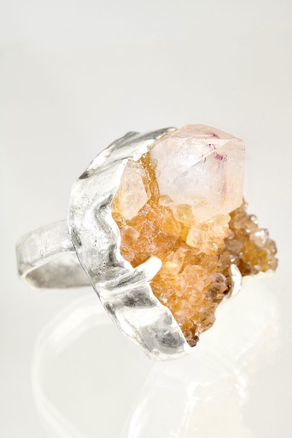 Fairy Quartz Crystal Silver Ring