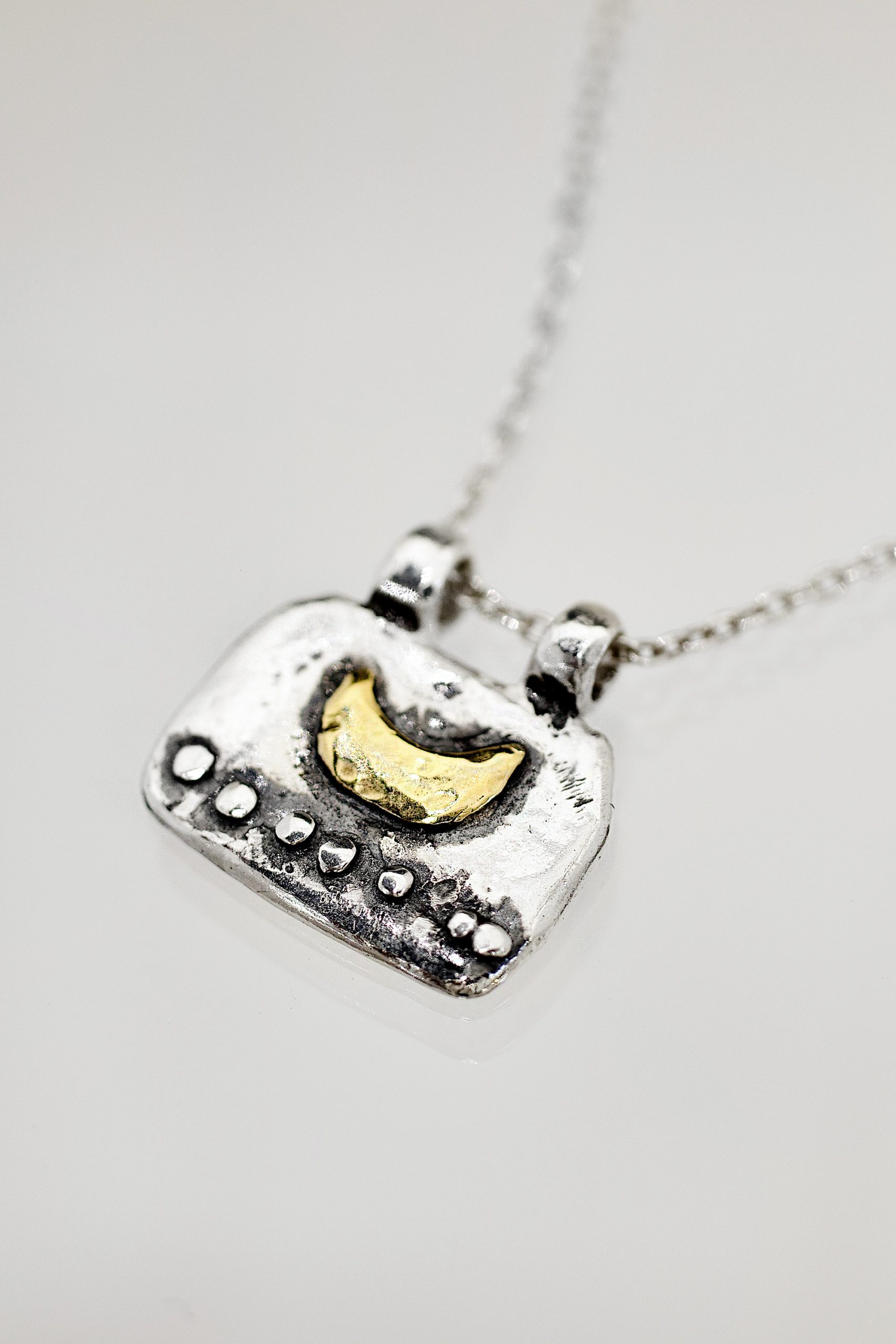 Gold Moon Silver Calendar Necklace