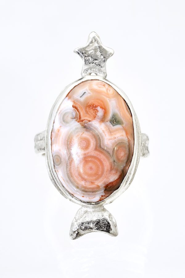 Ocean Jasper Pink Nebula Silver Ring