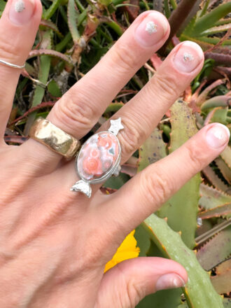 Ocean Jasper Pink Nebula Silver Ring