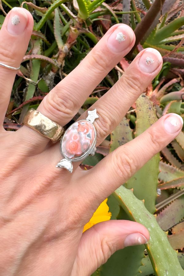 Ocean Jasper Pink Nebula Silver Ring