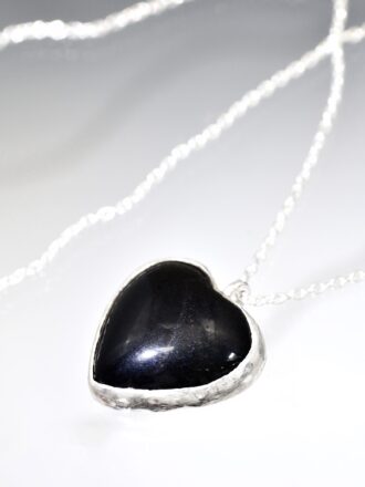 Silver Onyx Love Heart Necklace