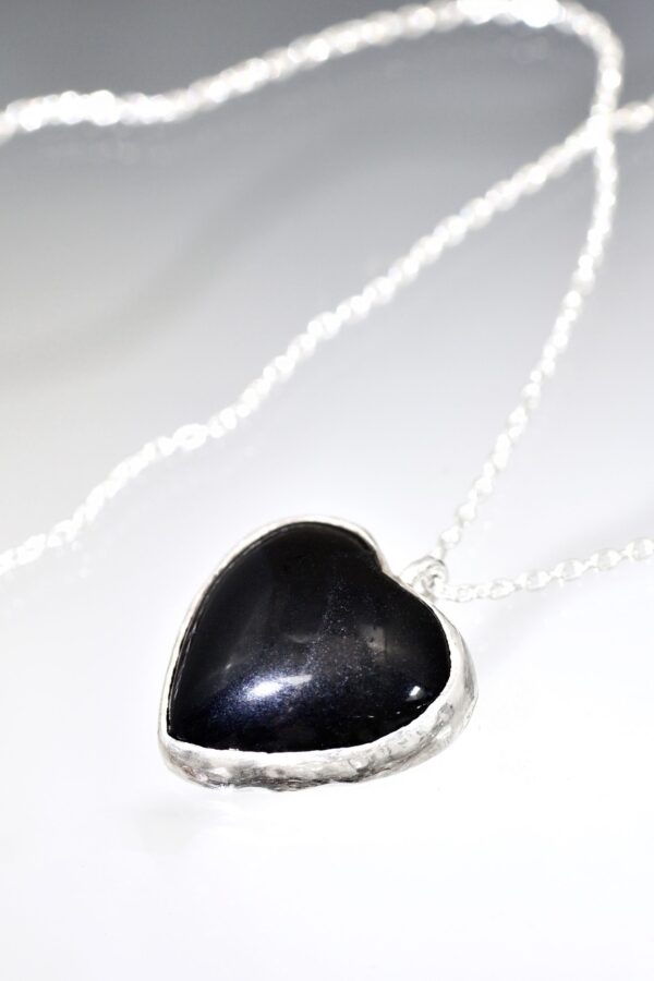 Silver Onyx Love Heart Necklace