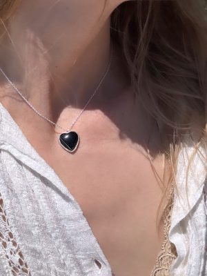 Onyx Heart Silver Love Necklace