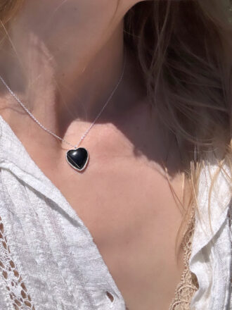 Silver Onyx Love Heart Necklace