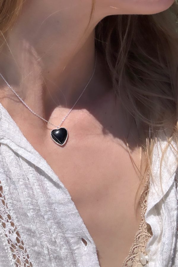 Onyx Heart Silver Love Necklace