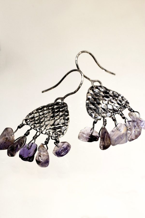 Snake Skin Silver Iolite Earrings