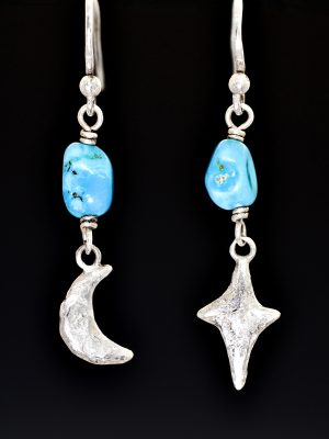 Turquoise Night Time Sky Silver Turquoise Earrings