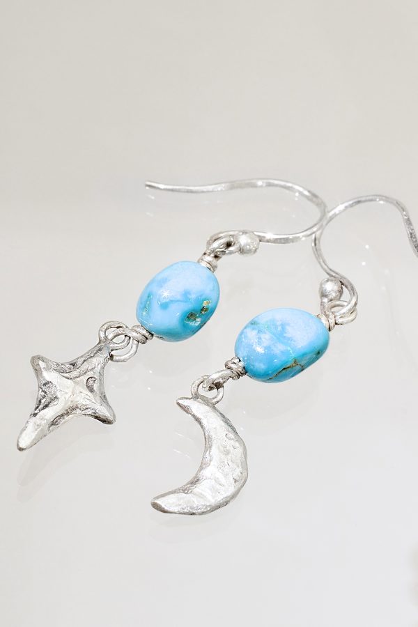 Turquoise Night Time Sky Silver Turquoise Earrings