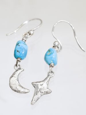 Turquoise Night Time Sky Silver Turquoise Earrings