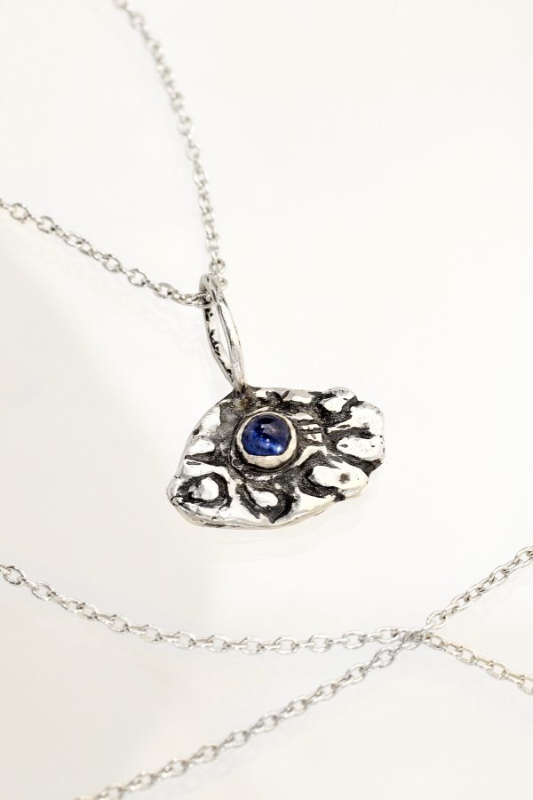 Sapphire Silver Evil Eye Charm Necklace