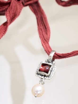 Silver Garnet Pearl Dorian Choker Necklace