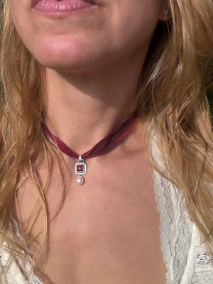 Silver Garnet Pearl Dorian Choker Necklace