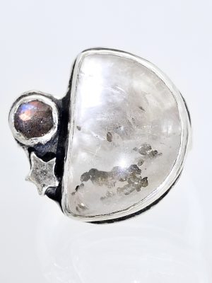 Moon Dust Silver Quartz Labradorite Ring