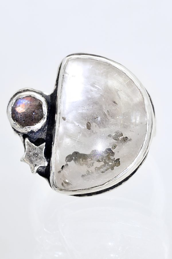 Moon Dust Silver Quartz Labradorite Ring