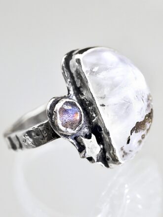 Moon Dust Silver Quartz Labradorite Ring