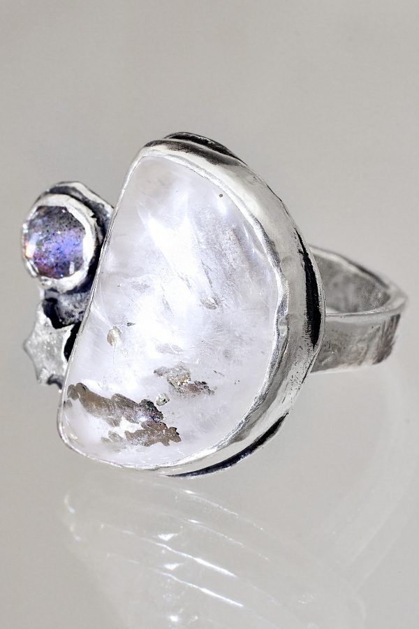 Moon Dust Silver Quartz Labradorite Ring