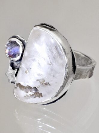 Moon Dust Silver Quartz Labradorite Ring