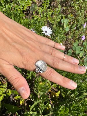 Moon Dust Silver Quartz Labradorite Ring