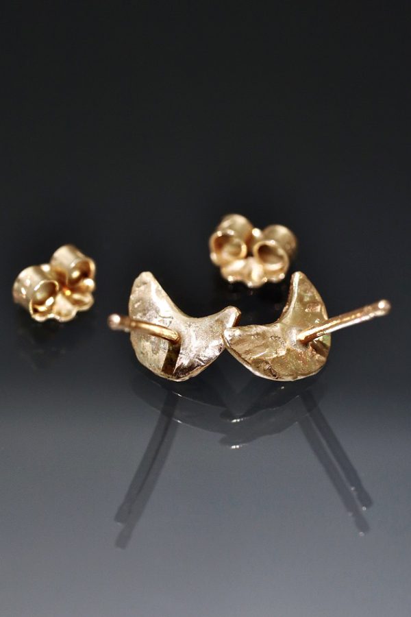 Ancient Gold Crescent Moon Stud Earrings