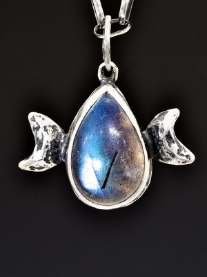 Triple Moon Goddess Labradorite Drop Silver Necklace