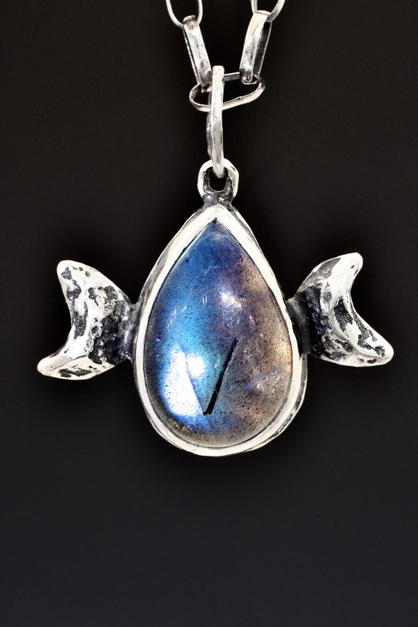 Triple Moon Goddess Labradorite Drop Silver Necklace