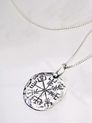 Vegvísir Silver Coin Necklace