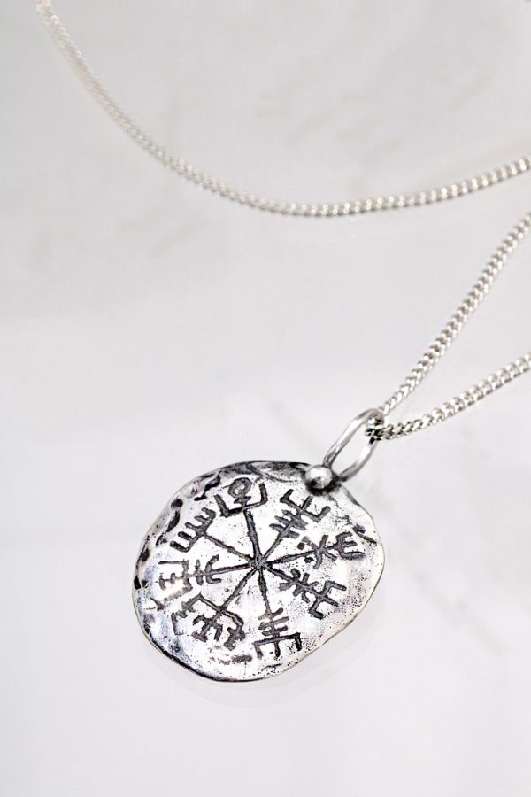 Vegvísir Silver Coin Necklace