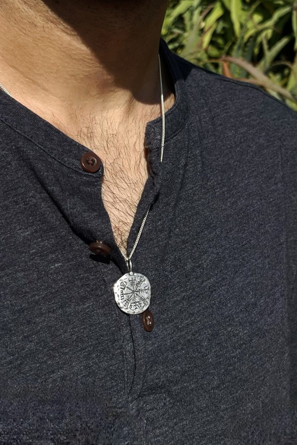 Vegvísir Silver Coin Necklace