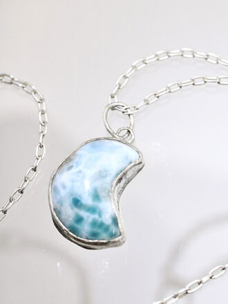 Larimar Crescent Moon Silver Necklace