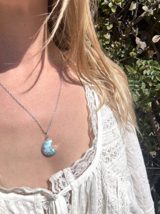 Larimar Crescent Moon Silver Necklace