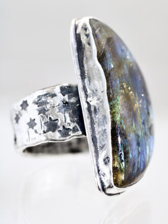 Half Moon Silver Labradorite Stardust Ring